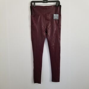 NWT Tagoo Burgundy Faux Leather Leggings Size Medium